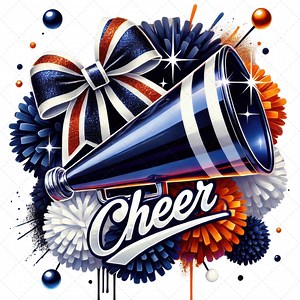 Cheer Navy Blue Orange White, Cheer Megaphone, Cheer Coquette Bow, Cheerleading Design, Cheer Squad Watercolor PNG, Cheerleading PNG - Etsy