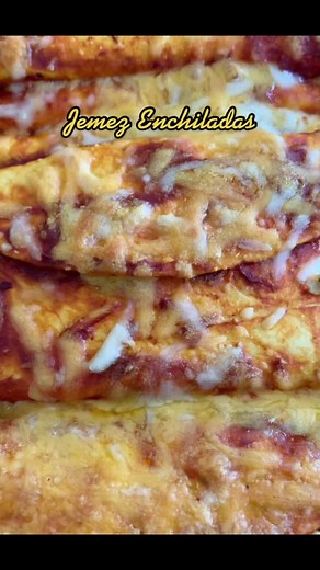 JEMEZ ENCHILADAS My way. NEW MEXICO RED CHILE remove stems from pods. Rinse good, bring to a boil. Let cool down, (I rinse mine again) Blend with an onion, fresh garlic, salt, crushed oregano, (I use 1 tbsp beef bouillon) water to your desired consistency, I strain mine, put in large pan on stove to warm. Heat a large frying pan, add a small amount of oil or spray oil. Dip FLOUR TORTILLA into red chile sauce and fry flat in oiled pan, turn over and add cheese, fold, continue to fry until desired