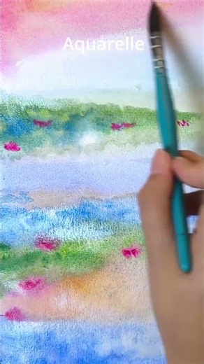 Paysage abstrait à l'aquarelle 🌄 | Facile et relaxant #Shorts