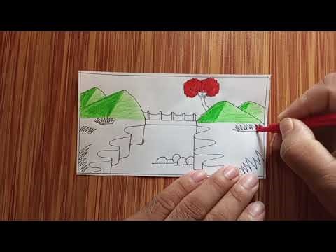 How to Drow waterfall mountain scenary drowning very easy natural scenary drowning step by step art