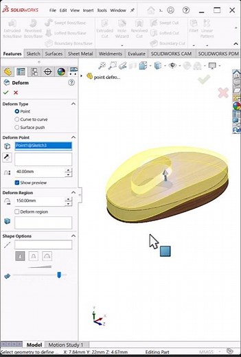 Point Deform in SolidWorks | Deform Tool n #shorts #solidworks
