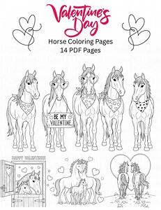 Horse Valentine Coloring Pages|valentine Horse Coloring Pages Printable Horse Coloring Pages|winter Coloring Pages|cavallo Da Colorare - Etsy