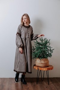 Plaid Flannel Midi Dress With Pockets, Bishop Sleeve Prairie Style Dress for Winter Holidays - Etsy