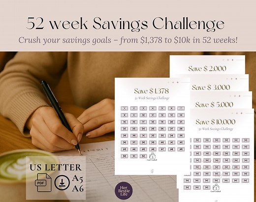 52 Week Savings Challenge Printable: Money Saving Tracker (digital Download) - Etsy Australia