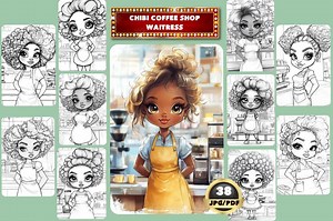 Chibi Waitress Coloring Book: Grayscale Coffee Shop Girl (printable PDF) - Etsy Australia