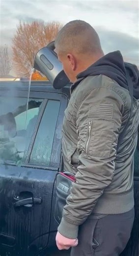 Boiling Hot Water on Car Window Ice?! 🧊🤯 #Shorts