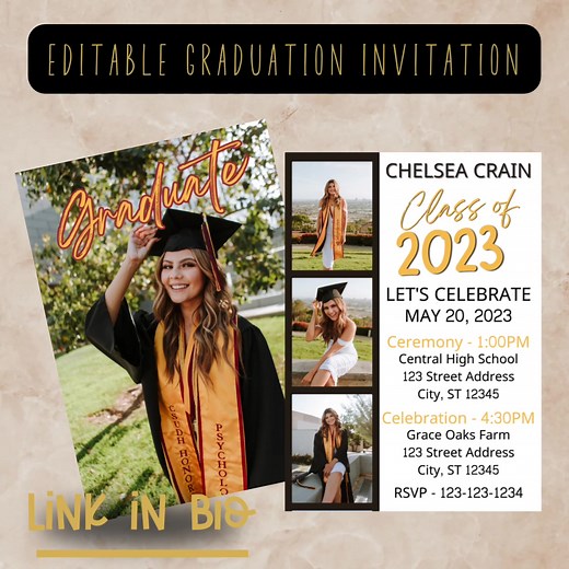 Custom Graduation Invitations - Editable Canva Template