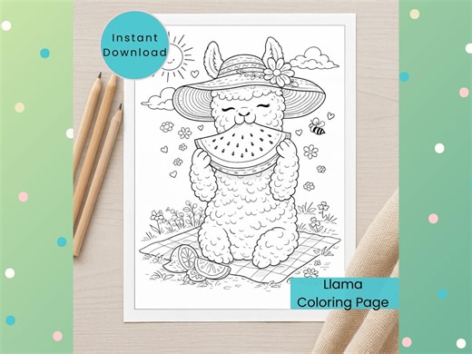 Llama Coloring Page: Summer Activity (PNG Digital Download) Fun Coloring Sheet for Kids, Teens, and Adults - Etsy