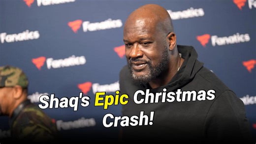 Shaquille O’Neal crashes through ESPN studio screen during Christmas halftime show
