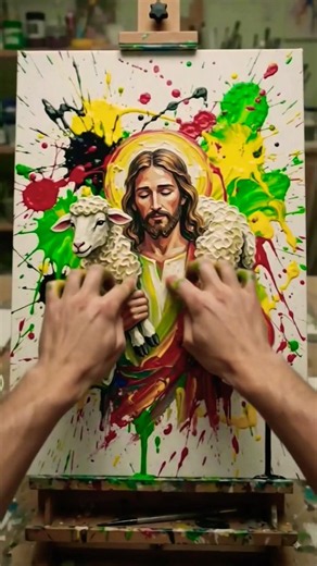 Jesus Carrying the Lost Sheep | Beautiful Christian Canvas Painting ✝️🐑🎨