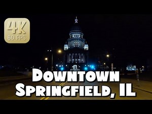 Driving Around Downtown Springfield, Illinois at Night in 4k Video