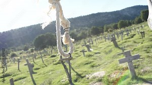 Sad Hill cemetery rope Sad Hill Cemetery, movie the Good the Bad and the Ugly, movie location, western movie, thousands of crosses Sad Hill Cemetery, final scene of a historical movie, wooden crosses,