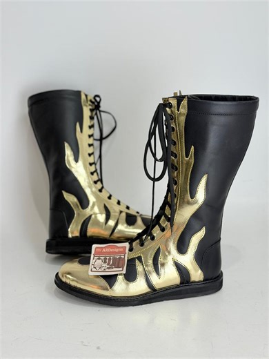 Black Golden Pro Wrestling Cosplay Leather Boots | Front Lace-up Wrestling Shoes | Handmade Genuine Leather | Accurate Ring & Cosplay Design - Etsy