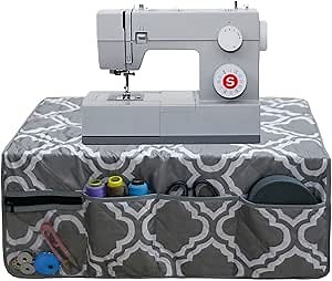 Sewing Machine Pad for Table, with 4 Pockets Sewing Machine Dust Cover，for Accessories Organizer (Grey pattern)