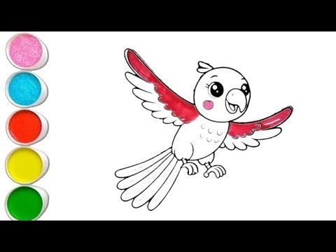 Colorful Parrot Drawing Colouring Painting For Kids & Toddlers🦜🦜 | Rainbow Colours Parrot Drawing
