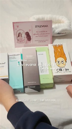 jess 🧸 | digital diary on Instagram: "starting my 2026 glow with stylevana ✨💗 unbox the products with me! ~ products include: ♡ medicube’s kojic acid turmeric niacinamide serum ♡ numbuzin’s clear filter sun essence ♡ haruharu wonder’s black rice moisture cleansing oil ♡ iunik’s centella calming gel cream ♡ elizavecca’a CER-100 collagen ceramide coating protein treatment (for hair) you can use my code INF10JESSK for a discount! 🔗: https://vana.ly/WXilIp #STYLEVANA #VANAFAMILY #VANAcreators #sk