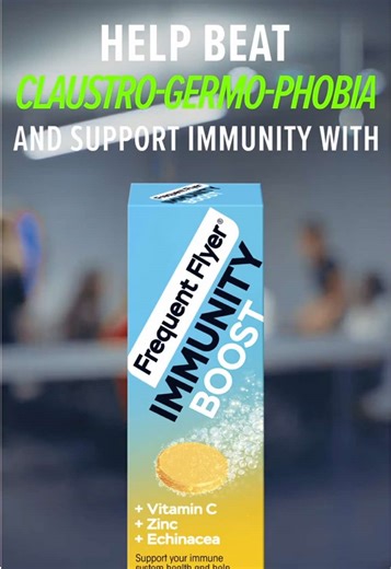 Always read the label and follow the directions for use. Help Beat CLAUSTRO-GERMO-PHOBIA this winter and support immunity with Frequent Flyer Immunity Boost!
