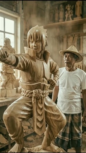 Giant Wooden Sasuke Comes to Life | Insane Time-Lapse Sculpting Transformation. #shorts