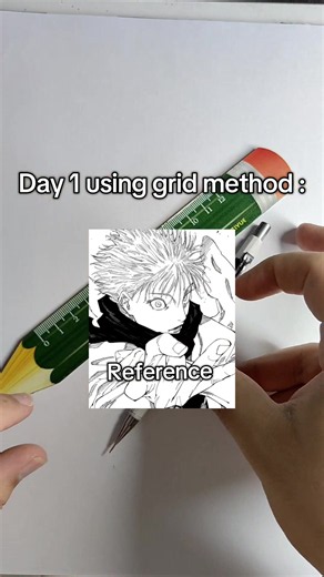 Day 1 using grid method to draw Gojo #gojo #satorugojo #drawing #art | draw