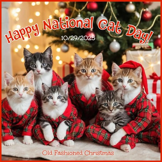 National Cat Day is celebrated on October 29 in the United States. The October date was created to raise awareness for cats in need of rescue, encourage spaying and neutering, and celebrate cats and cat lovers. ❤️🎄🐈‍⬛ I feel like we’ve collected cats in need of help this last year like Christmas decorations! 😐😂😂 I cannot turn my back on one in need. I call it our ‘kitty circus!’😂 Kudos to each and every one of you that feel the same! You are angels on earth! ❤️🎄🐈‍⬛😇 | Old Fashioned Chri