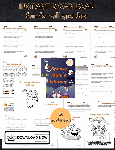 Halloween Classroom Activities Bundle | Printable Halloween Worksheets for Elementary | Math & Reading - Etsy
