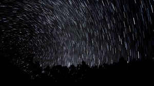 Time lapse of Star trails in the night sky. Stars move around a polar star. 4K