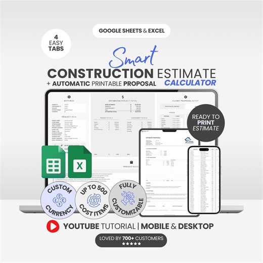 Construction Project Cost Calculator Contractor Proposal Spreadsheet Remodel Estimate Template Job Budget Construction Proposal Template - Etsy Australia