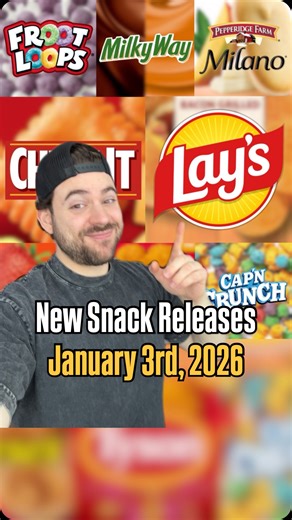 Kicking of 2026 with a bunch of new snack releases headed to shelves. For January, you can find the following hitting stores: Milano Mango White Chocolate cookies, Gluten Free Cheez-Its (finally!), Tyson heart-shaped chicken nuggets, Reese’s PB&J Pretzels, Milky Way All Caramel, Froot Loops Blueberry Glazed Donut Holes, Lay’s Bacon Grilled Cheese potato chips, and Captain Crunch Myster Crunch cereal. Are you excited for any of these new snack releases for 2026? #snacks #foodstagram #lays #grocer