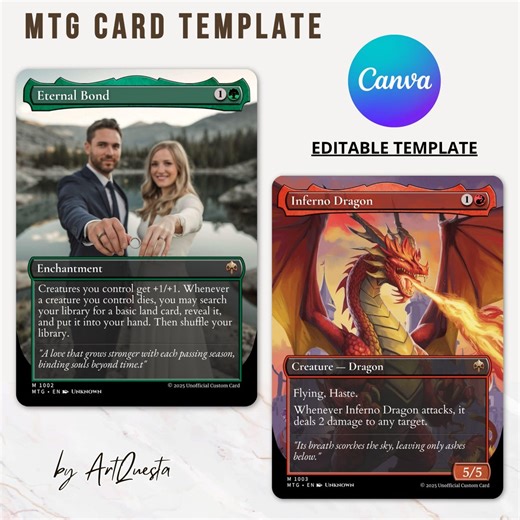 Custom MTG Card Template, Editable Magic the Gathering Design, Personalized Fantasy Card Game, Borderless Mtg Trading Card, Canva Template - Etsy