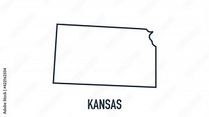 Line animated map showing the state of Kansas from the united state of america. 2d map of Kansas.