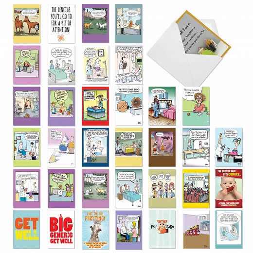 36 Assorted Set Funny Get Well Greeting Cards - Best Health - Funny Illustrated Animals, Doctors, and Patients - Etsy