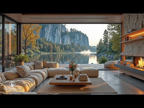 Elegant Jazz In Warm Living Room | Slow Jazz In Tranquil Lake Views For Stress Relief, Relaxation