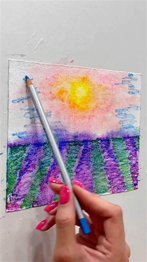🎨 Tutorial: Painting a Lavender Field Landscape with Watercolor Pencils on a Wet Background