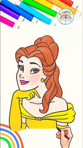 Draw Belle Simple Tutorial | Princess Belle Drawing Easy 🌈👸🏽 #disney #belle #princess #shorts