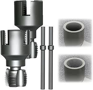 Pipe Thread Cutting Tool, 2025 New Integrated Internal & External Pipe Threading Tool,Electric Drill Compatible PVC & Plastic Pipes Threader Kit with PTFE Tape Glove for Home Repair (1/2"+3/4")