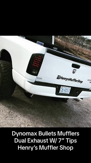 Dynomax Bullet Dual Exhaust with 7” Slash Cut Tips.. #henrysmufflershop #customexhaust #mufflershop #wilmington #wilson #raleigh #nc #dodgeram #hemi #dualexhaust #dynomax #bullets #7inchtips #coldstart #soundclip #soundcheck