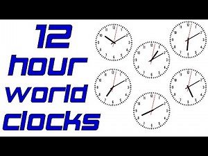 12h Hour World City Clock 00-12 / 12-24 White Black Red 4K ( afternoon / midnight )