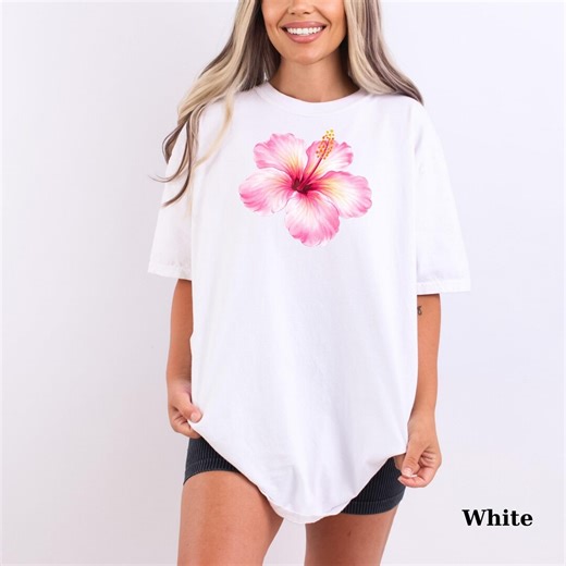 Pink Hibiscus Flower T-shirt, Minimal Floral Tee,aesthetic Summer Shirt, Botanical Graphic Tee, Cute Flower Shirt Women,tropical Blossom Tee - Etsy