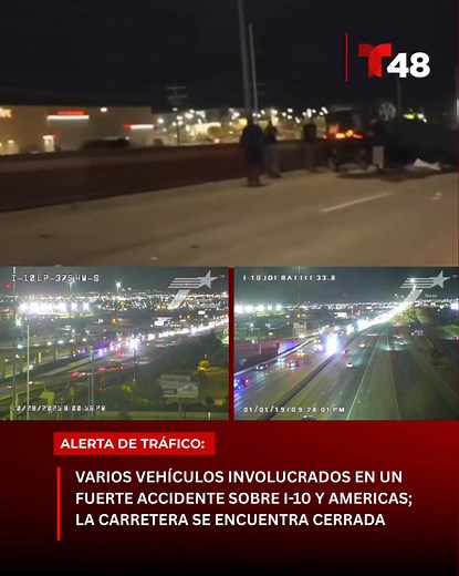 508K views · 3K reactions | ÚLTIMA HORA: Varias personas heridas en un accidente involucrando multiples vehículos en la carretera I-10 cerca de Americas, en el área este de El Paso. Un equipo de Telemundo 48 se encuentra camino a la escena. La carretera se encuentra cerrada desde Zaragoza e Eastlake. Extremen precauciones. #NoticiasTelemundo48EP #ElPaso | Telemundo 48 El Paso | Facebook