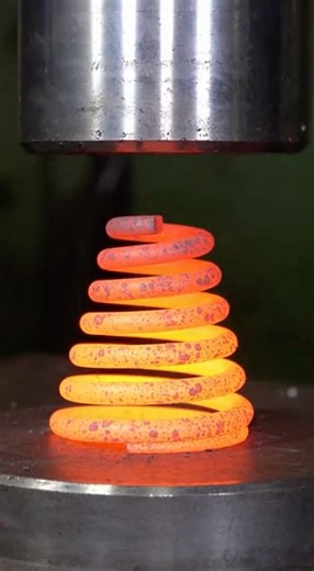 Metal press vs. conical molten steel spring 🔥