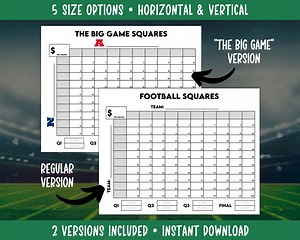 Football Squares Printable, Super Football Bowl Squares, Football Fundraiser, Football Betting Game, Football Pool, Football Square Grid - Etsy