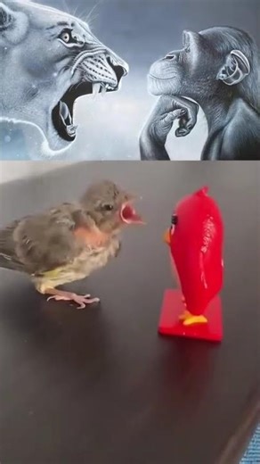 Angry chick yelling at an Angry Birds toy 😂🐥🐦