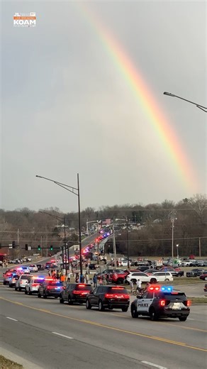 Rainbow 🌈 above Fallen Deputies law enforcement escort back to Greenlawn Funeral home in Ozark, Mo. Private services at an unknown time/date for Deputy Gabriel Ramirez and Deputy Michael Hislope. BIT.ly/4ax5qgw — | Joplin News First