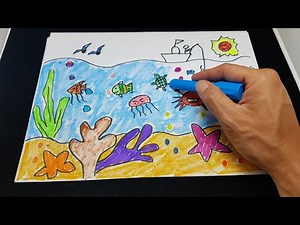 【花牛愛亂畫】海底世界（蠟筆，彩色筆）
