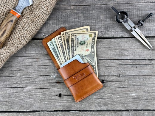 Handmade Full Grain Leather Bifold Wallet: Slim Minimalist Design - Etsy