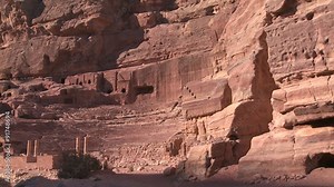 Pan across the ancient amphitheater in the ancient Nabatean ruins of Petra, Jordan.