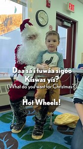 Sindi Tlaas visits our little Lingít language learners! Haa Yoo X’atángi Kúdi is an immersion preschool and we’re lucky Sindi Tlaas (Santa Claus) speaks Lingít. We hope everyone has a Sigóowu Kíswas (Happy Christmas)! #Tlingit #Haida #AlaskaNative #Indigenous #LanguageRevitalization | Tlingit & Haida