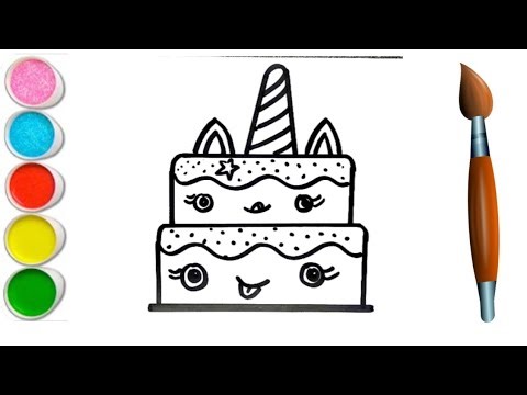 Unicorn cake drawing for kids | How to draw unicorn for beginners | Coloring Painting | #cake