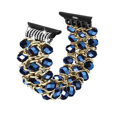 Beaded Bracelet Strap For Women, Fits 38mm 40mm 41mm 42mm 44mm 45mm 46mm 49mm, Crystal Pearl Wristband Compatible With Apple Watch Ultra SE 11 10 9 8 7 6 5 4 3 2 1, Elastic Jewelry Band For IPhone Watch, Starlight Silver Black Gold Rose Gold | SHEIN