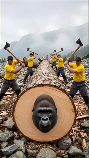 Giant Log Cracks Open — Workers Rescue Gorilla Family in Epic Realistic Moment!! #shorts